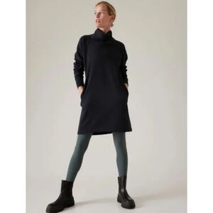 Athleta Cozy Karma Black Asymmetrical Zip Sweatshirt Plush Yoga Sporty Dress XS
